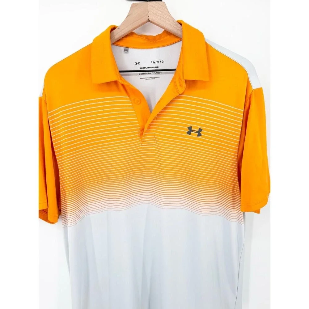 Under Armour Playoff Golf Polo Men's L Orange Gray Ombre Stripe Performance